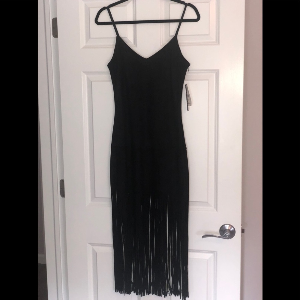 🖤Black suede fridge slip dress NWT!